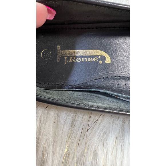 J. Renee Womens Loafer Flat Shoes Black Slip On Cut Out Studded Leather 6 - Picture 4 of 7